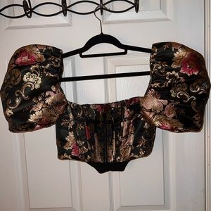 Houseofcb puff sleeve zipper corset floral top